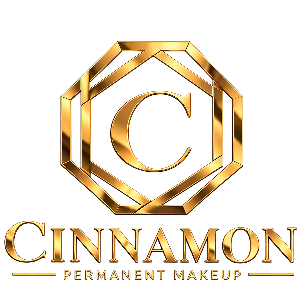 Cinnamon Permanent Makeup — gold monogram on chocolate brown