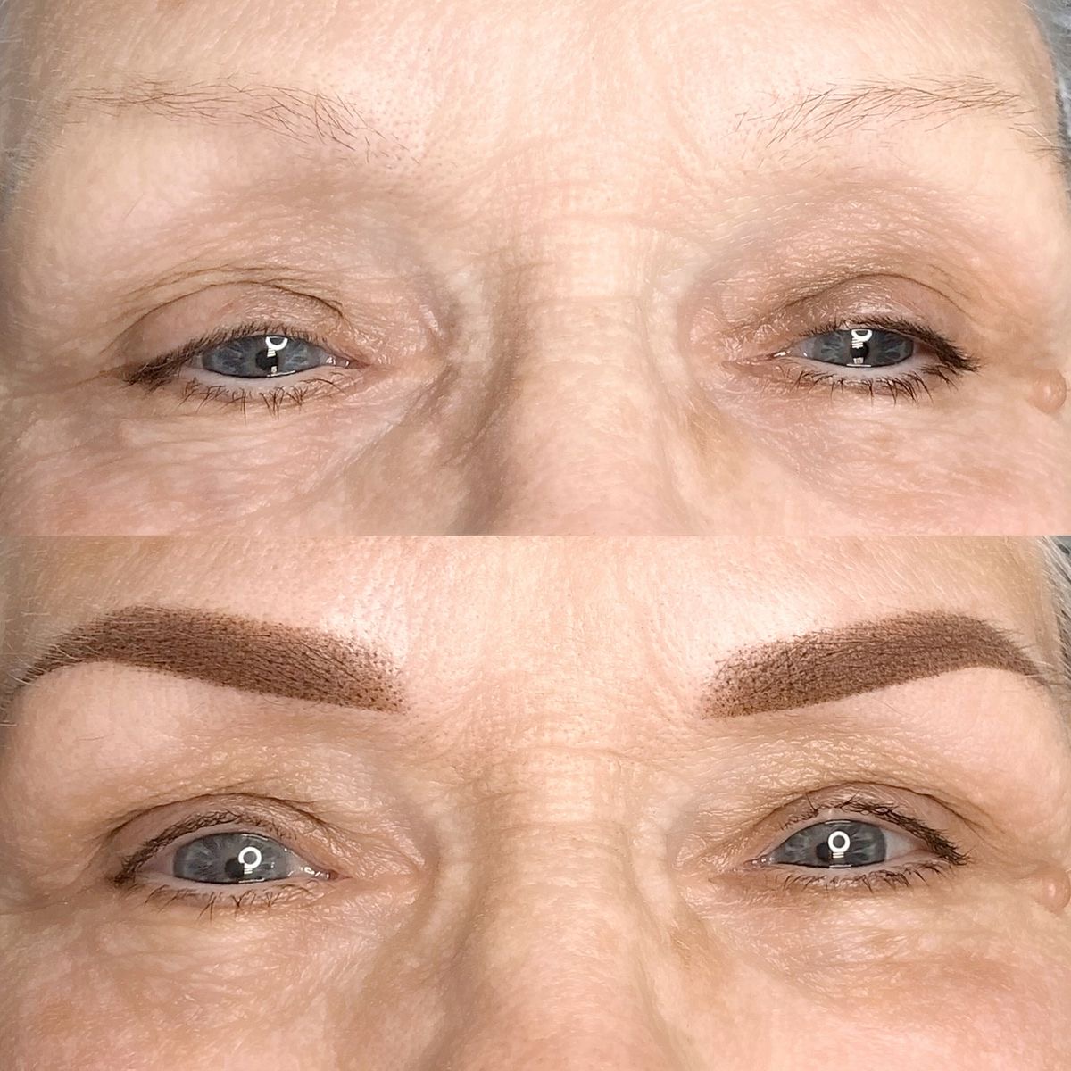 Powder brows before and after permanent makeup